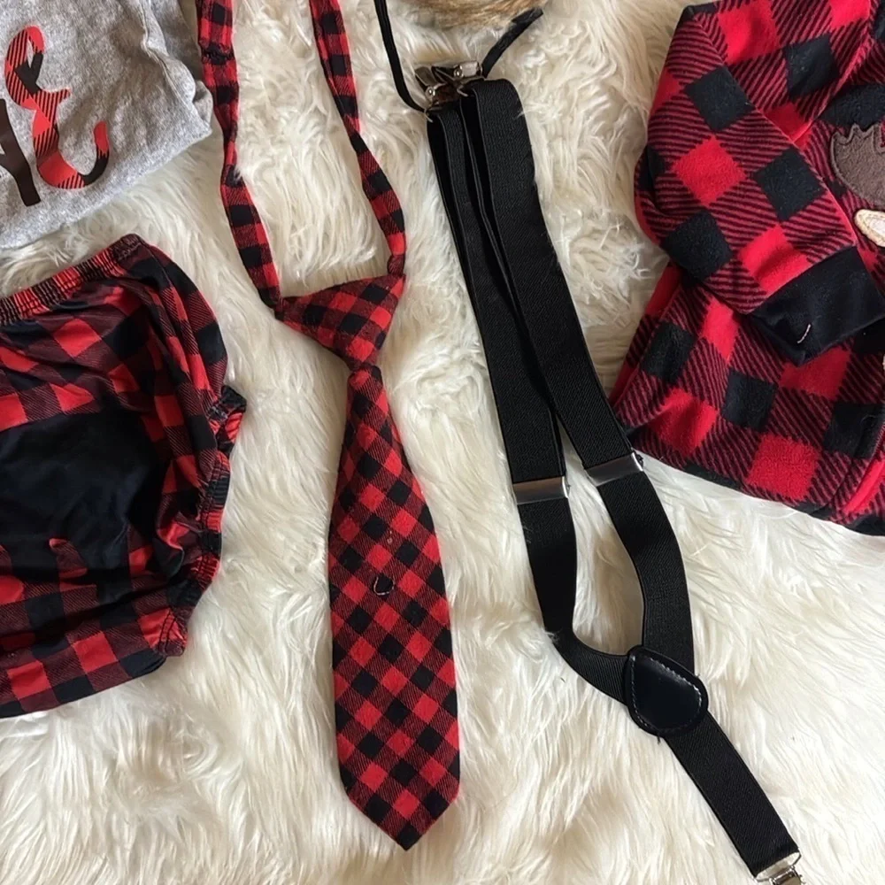 Boy’s First Birthday outfit, crown and bunting Woodland / Lumberjack theme